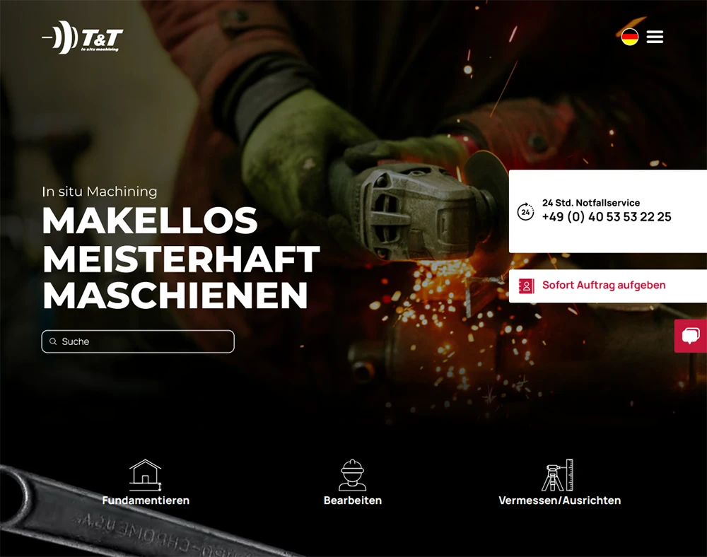 Webseiten-Layout der T&T In Situ Machining GmbH